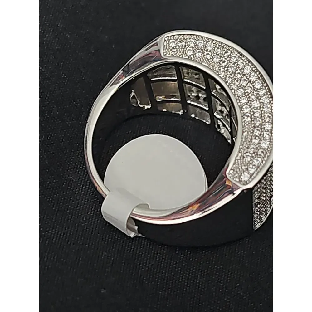 Size 9 White Gold-Plated brass Men's Band Ring Square Pavé CZs